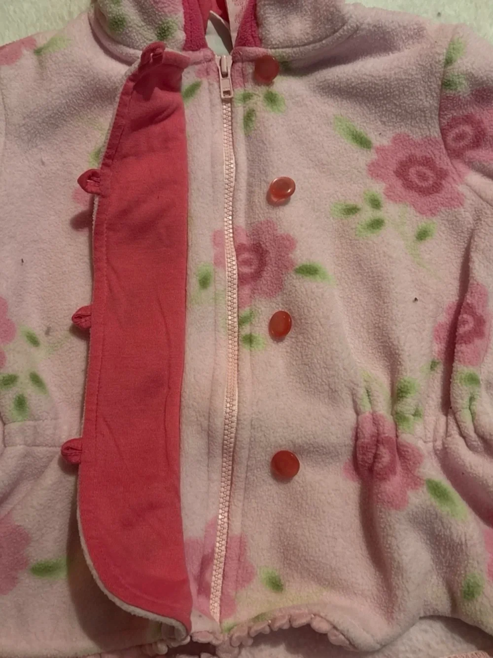 Girls' Pink Floral Hooded Fleece Jacket